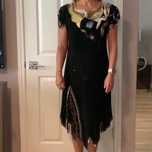 Vintage North Beach Leather Hand Painted Face Dress with brass studs